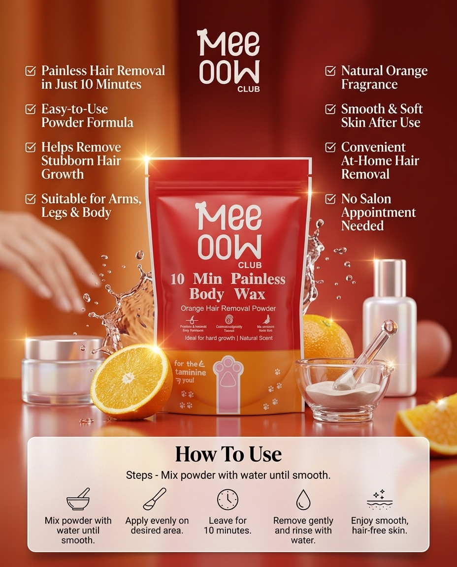 Meeoow Club 10-minute painless orange body wax powder - 100g ( Buy 1 Get 1 Free )