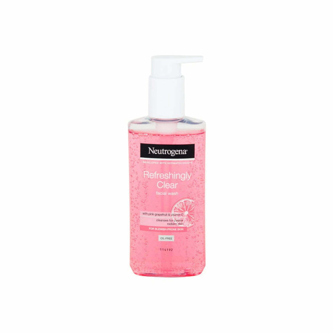 Neutrogena Refreshingly Clear facial wash bottle with pink grapefruit and vitamin C for normal skin