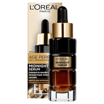 L'Oréal Paris Age Perfect Cell Renaissance Midnight Serum bottle on white background