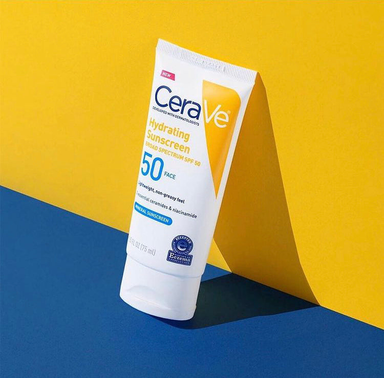 CeraVe SPF 50 Hydrating Mineral Sunscreen Face Lotion with titanium dioxide and zinc oxide for sensitive skin protection and hydration