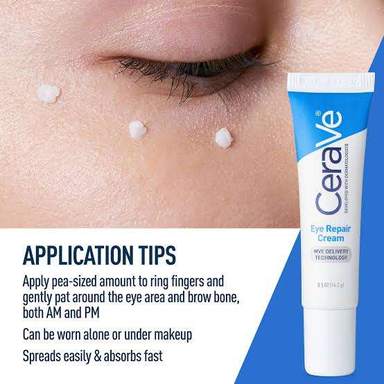 CeraVe Eye Repair Cream tube with product benefits for dark circles and puffiness relief