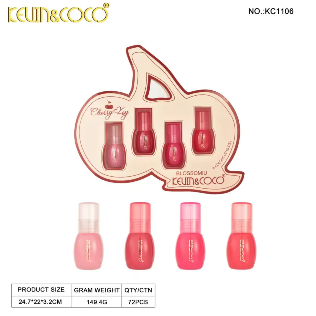 Kevin & Coco Cherry Lip Lacquer - Fruit Series ( SET OF 4 )