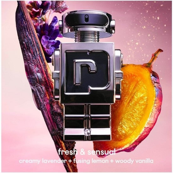 Phantom Paco Rabanne sensual fresh perfume 100ml bottle with sleek silver and black design
