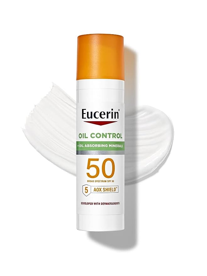 Eucerin Sunscreen Oil Control SPF 50 fragrance-free hypoallergenic matte finish face lotion for sensitive skin 2.5 oz bottle