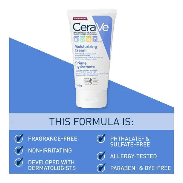 CeraVe Baby Moisturizing Cream fragrance-free paraben-free gentle hydration for baby skin with ceramides and hyaluronic acid