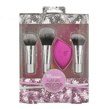 Real Techniques Sparkles On The Go Limited Edition makeup brush set with sparkling handles and portable pouch