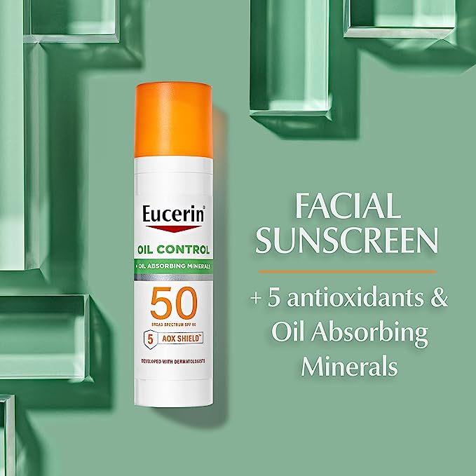 Eucerin Sunscreen Oil Control SPF 50 fragrance-free hypoallergenic matte finish face lotion for sensitive skin 2.5 oz bottle