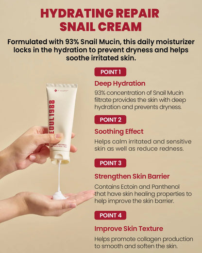 K - SECRET SEOUL 1988 Cream: Snail Mucin 93% + Rice 100 ml