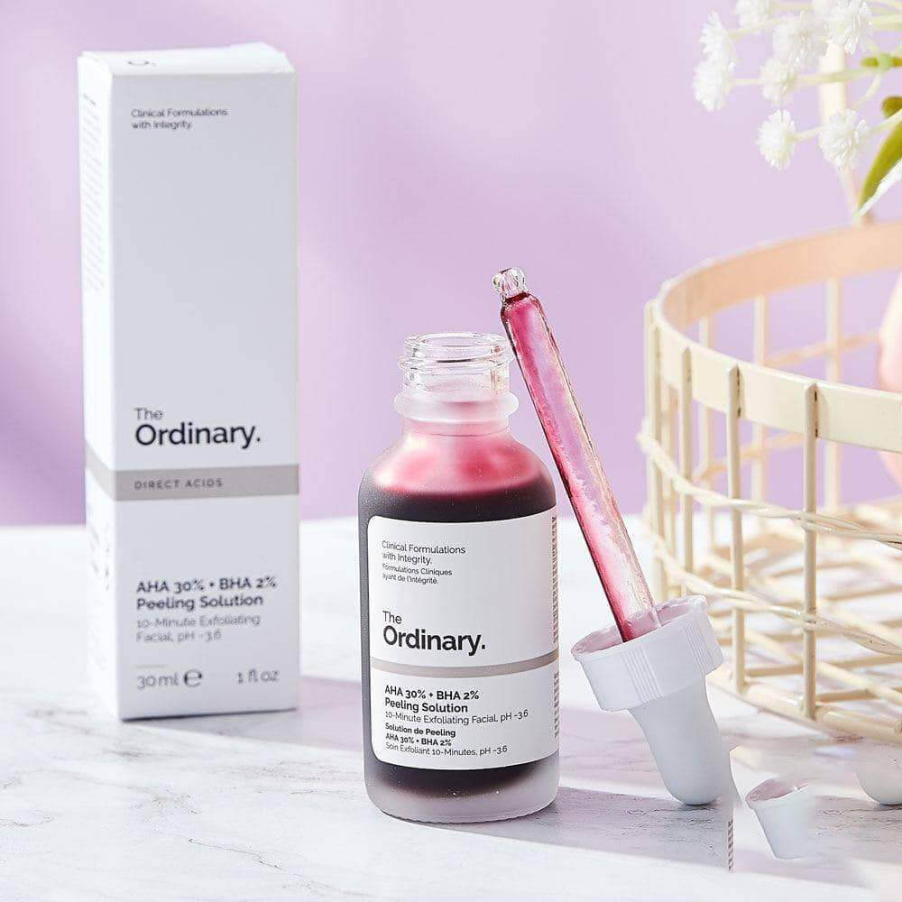 The Ordinary AHA 30% + BHA 2% Peeling Solution bottle for exfoliating and brightening skin