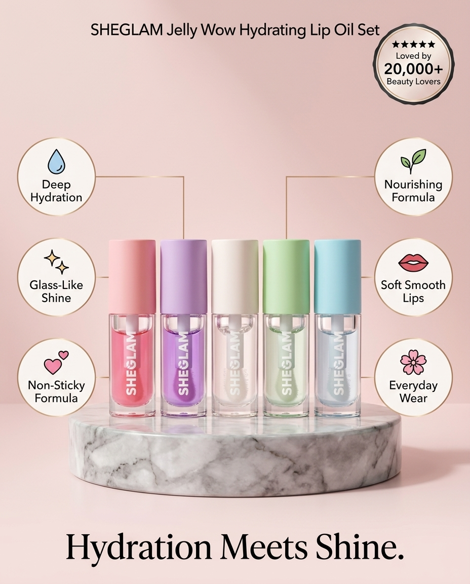 SHEGLAM Jelly Wow Hydrating Lip Oil Set (Pack of 5)