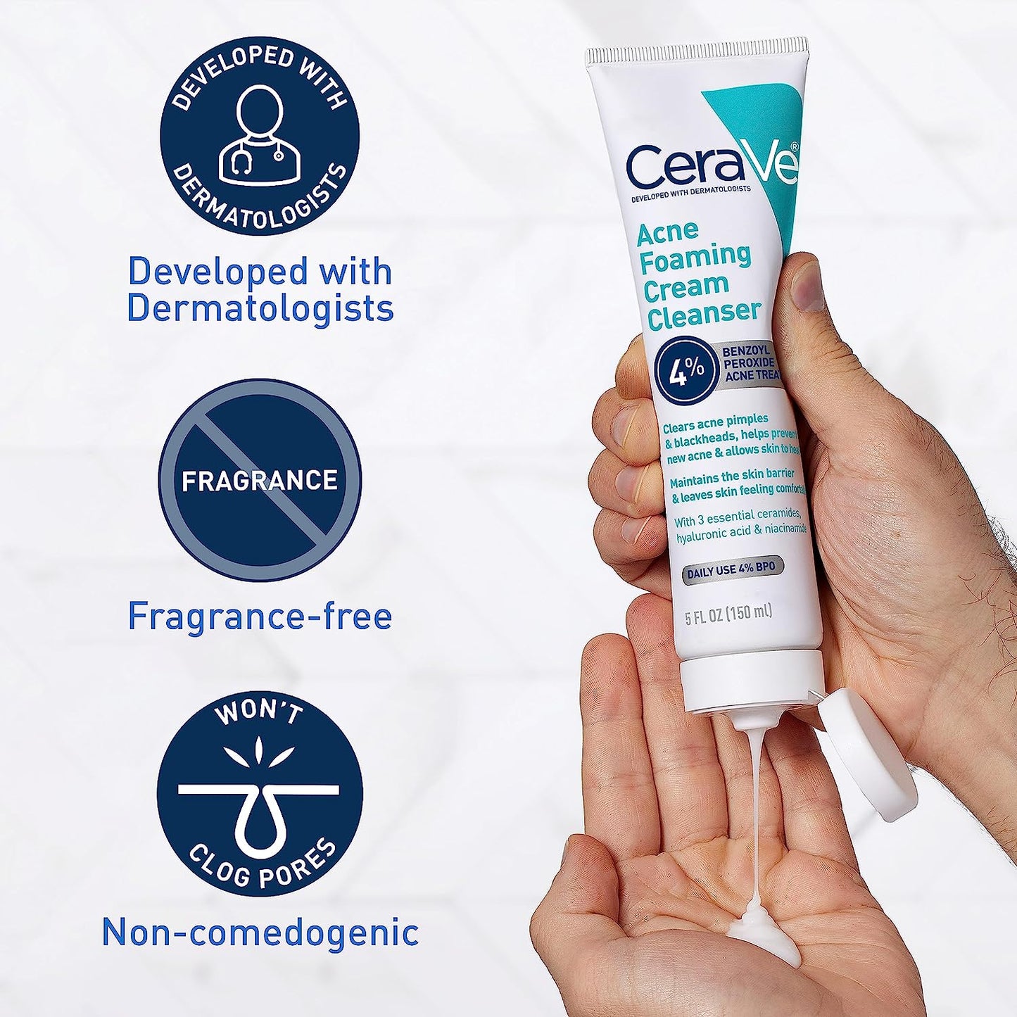 CeraVe Acne Foaming Cream Cleanser with 4% Benzoyl Peroxide