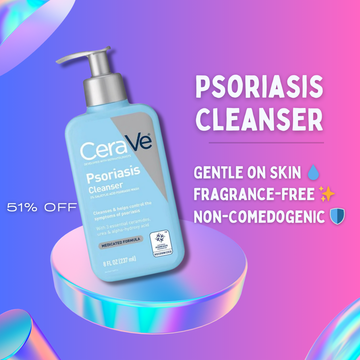 CeraVe Psoriasis Cleanser bottle with label highlighting soothing and hydrating skincare for psoriasis relief