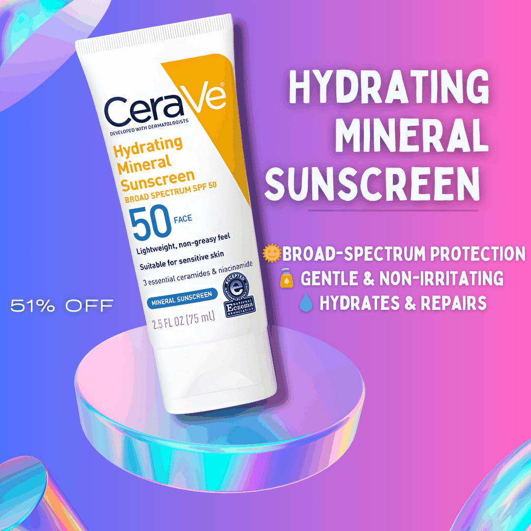 CeraVe Hydrating Mineral Sunscreen SPF 50 face lotion 75ml tube for daily sun protection and hydration
