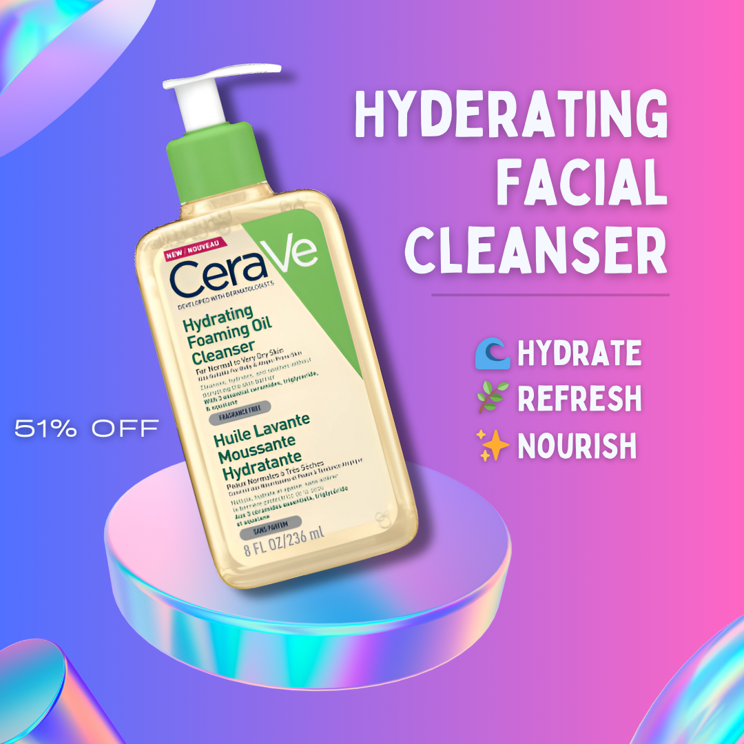 CeraVe Hydrating Foaming Oil Cleanser bottle with moisturizing ingredients for dry and sensitive skin