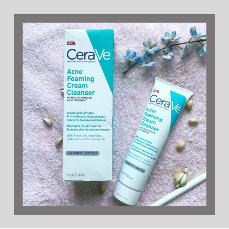 CERA VE Acne Foaming Cream Cleanser with 4% benzoyl peroxide for acne treatment and skin hydration