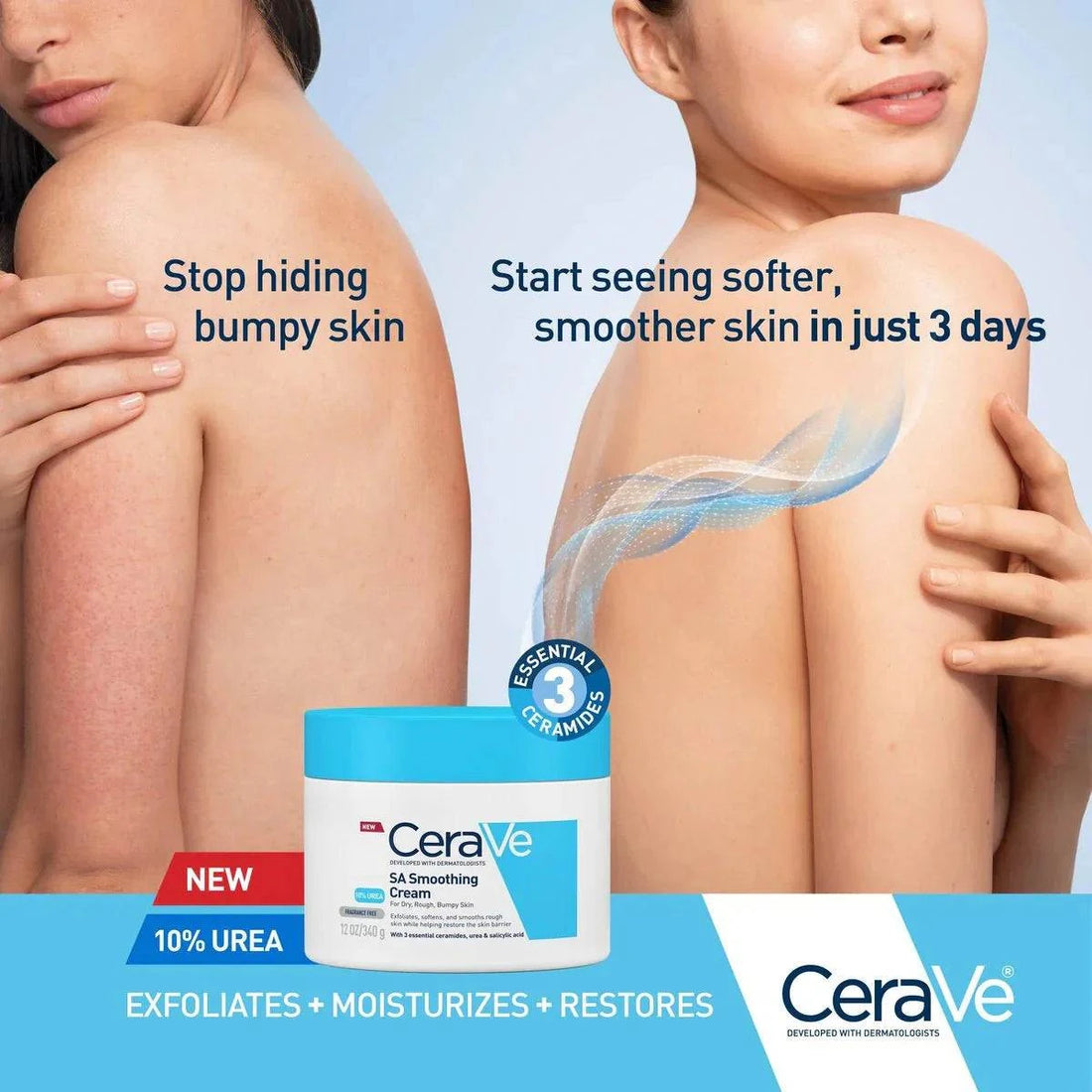 CeraVe SA Smoothing Cream tube with product label for rough and bumpy skin care