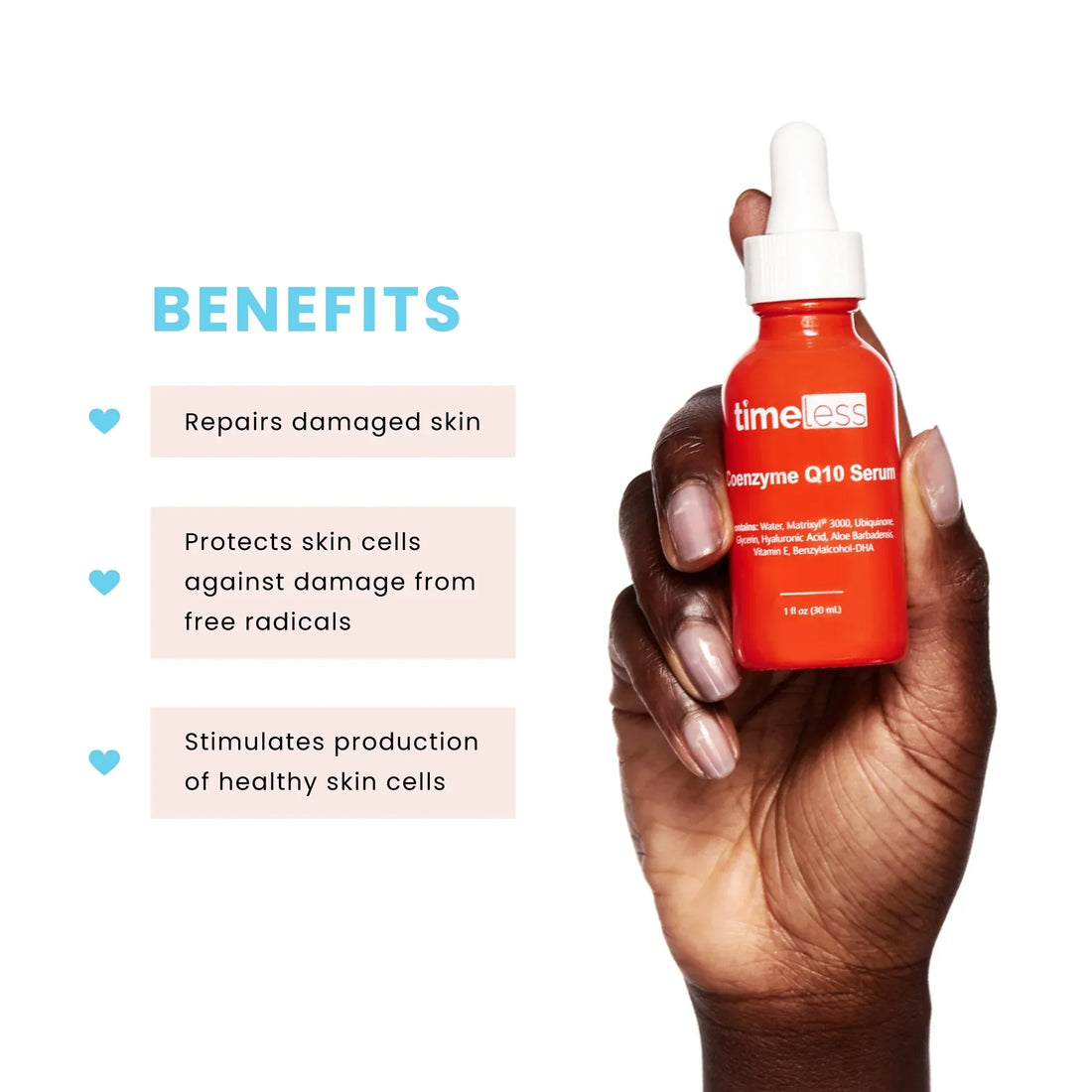 Timeless Coenzyme Q10 Serum bottle with luxurious skincare branding