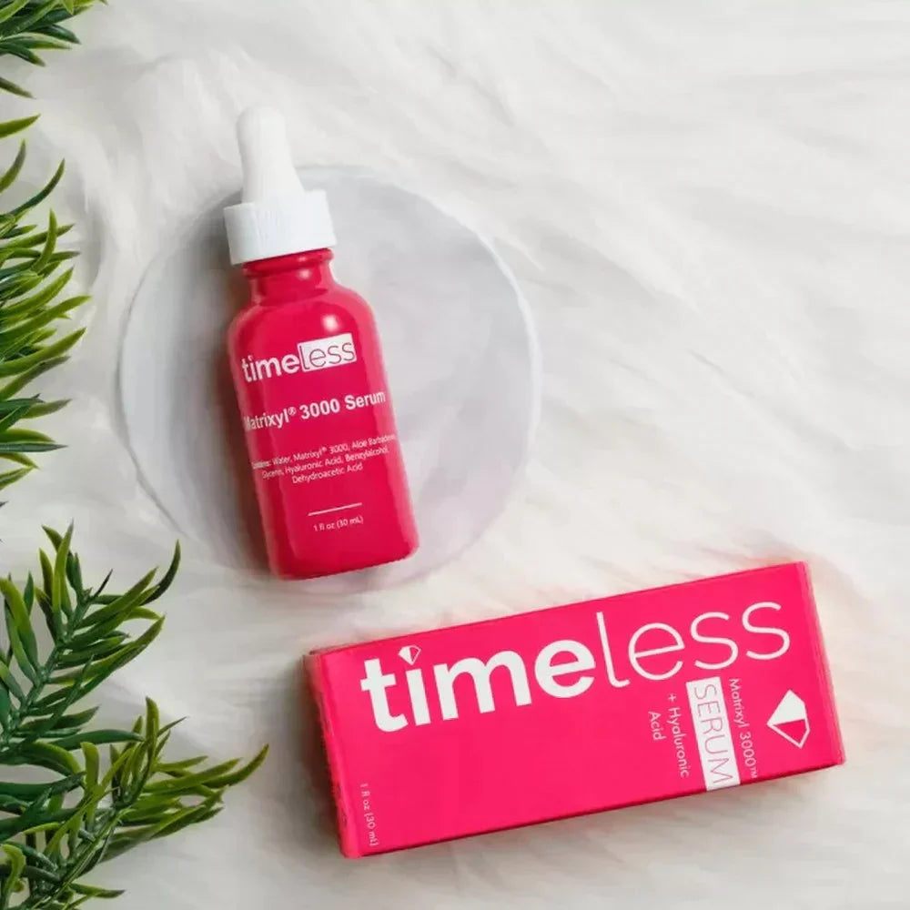 Timeless Matrixyl 3000 Hyaluronic Acid Serum bottle with collagen-boosting skincare benefits
