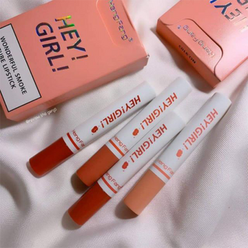 Pack of 4 HEY GIRL matte lipsticks in soft tube packaging for long-lasting wear