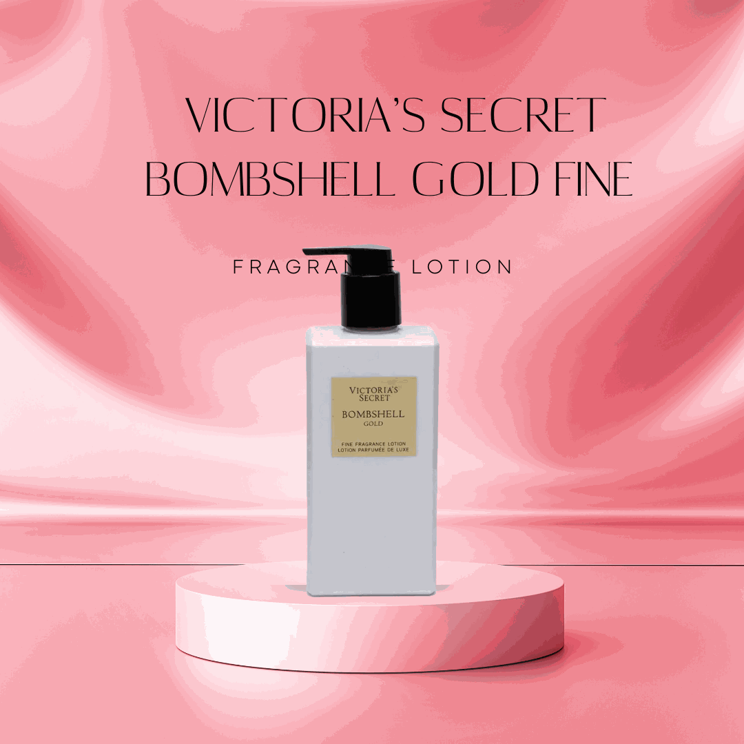 Victoria’s Secret Bombshell Gold perfume bottle with golden luxury elements and elegant settings