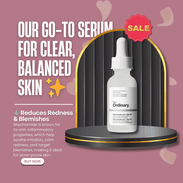 The Ordinary Niacinamide 10% + Zinc 1% serum bottle on white background