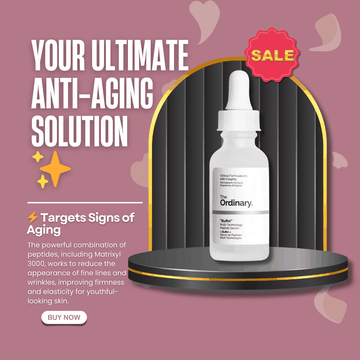 The Ordinary Multi-Peptide + HA Serum bottle on white background, anti-aging skincare product with peptides and hyaluronic acid.