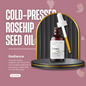 The Ordinary 100% Organic Cold-Pressed Rosehip Seed Oil bottle with rose petals and natural ingredients for skincare