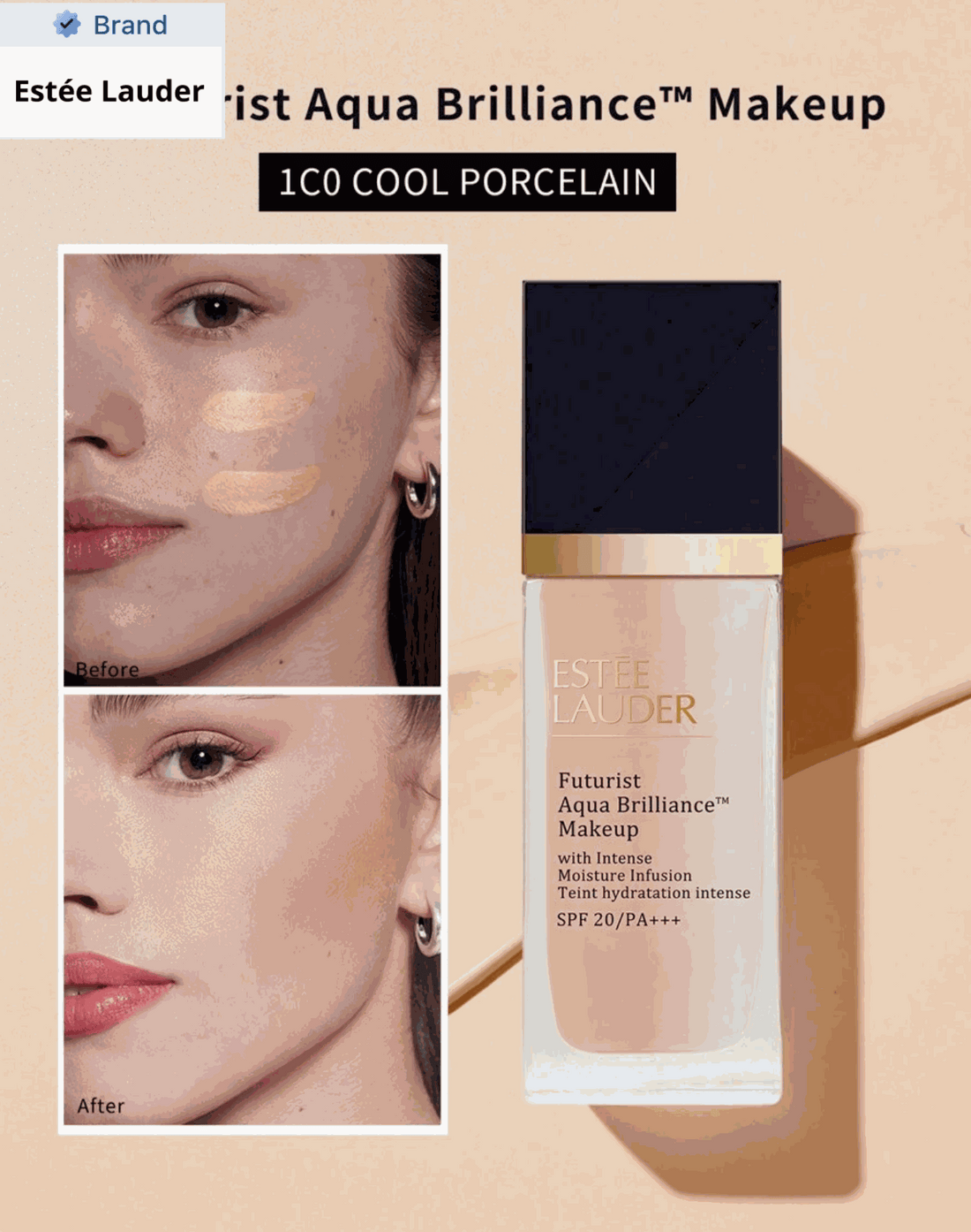 Estée Lauder Futurist Aqua Brilliance hydrating foundation 30ml bottle with radiant dewy finish