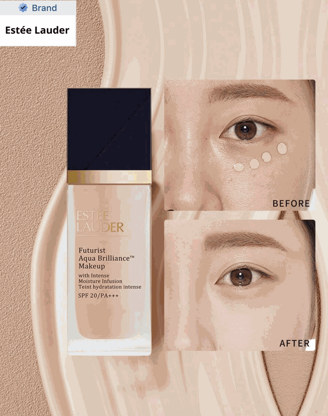 Estée Lauder Futurist Aqua Brilliance hydrating foundation 30ml bottle with radiant dewy finish