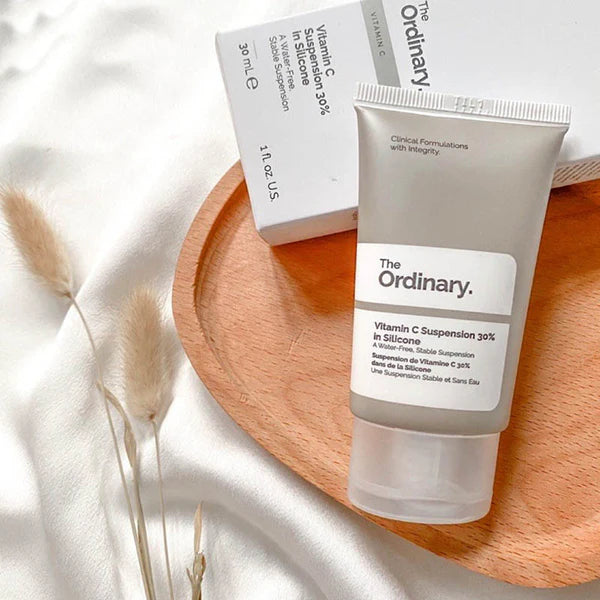 The Ordinary Vitamin C Suspension 30% in Silicone brightening serum bottle on white background