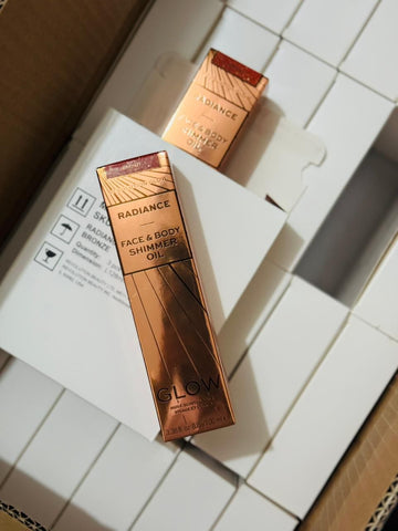 Radiance Face and Body Shimmer Oil giving skin a subtle natural glow and radiant shimmer