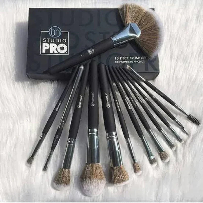 BH Cosmetics Studio Pro 13-piece makeup brush set with matte black handles and synthetic bristles