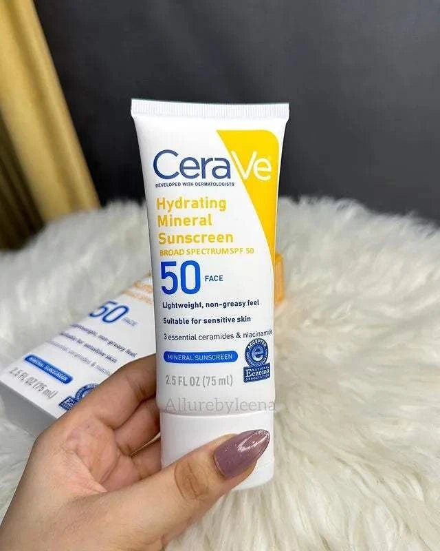CeraVe Hydrating Mineral Sunscreen SPF 50 face lotion 75ml tube for daily sun protection and hydration