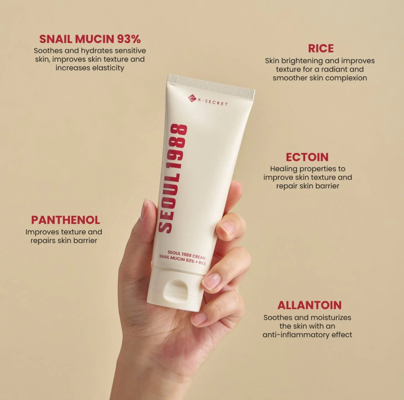 K - SECRET SEOUL 1988 Cream: Snail Mucin 93% + Rice 100 ml
