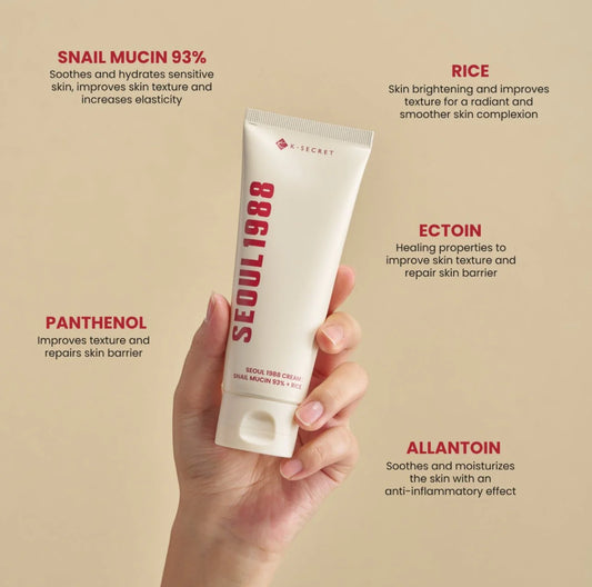 K - SECRET SEOUL 1988 Cream: Snail Mucin 93% + Rice 100 ml