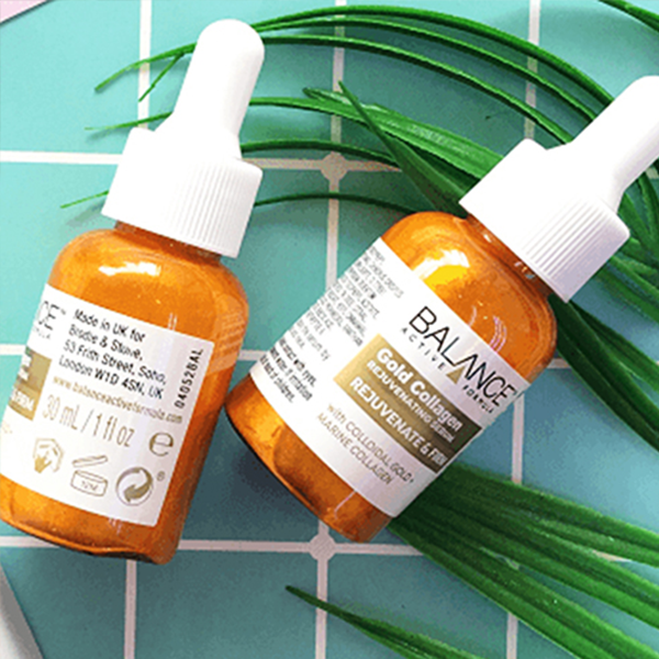 Balance Active Formula Gold Marine Collagen Rejuvenating Serum 30ml bottle with gold and marine collagen ingredients