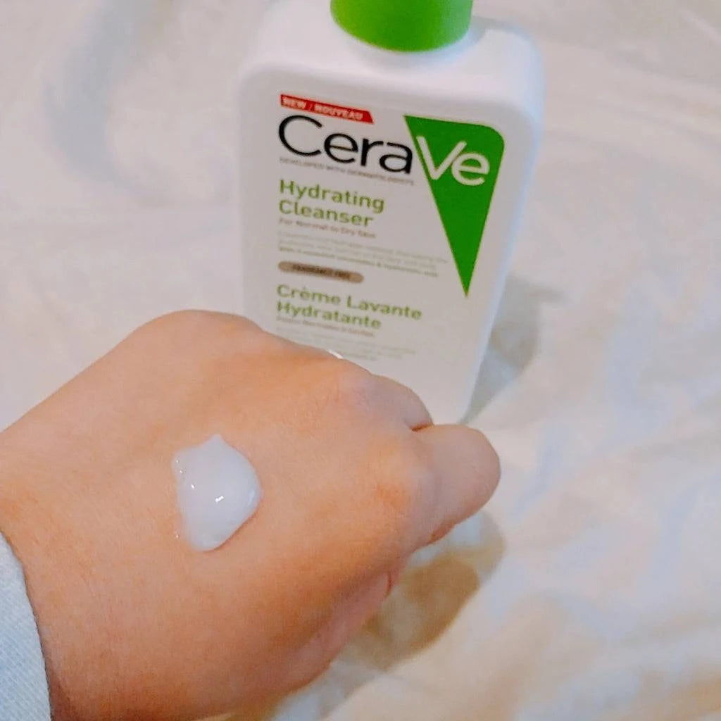 CeraVe Hydrating Cleanser bottle with moisturizing lotion, gentle skincare for sensitive and dry skin
