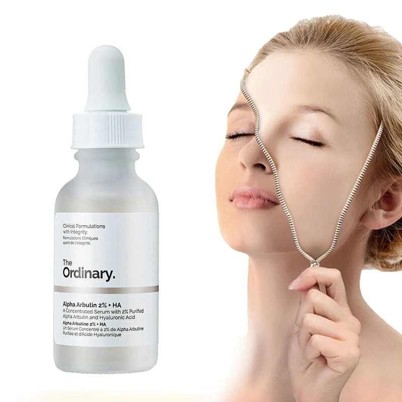 The Ordinary Alpha Arbutin 2% + HA serum bottle for brightening and hydrating skin